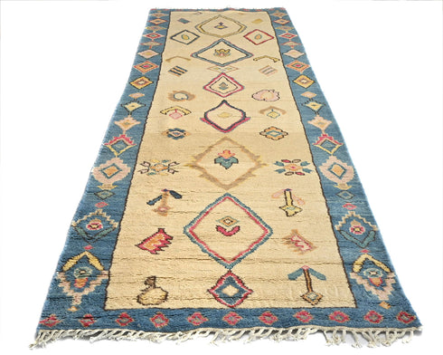 12 Feet Moroccan Beige Hand Woven Wool Runner Rug
